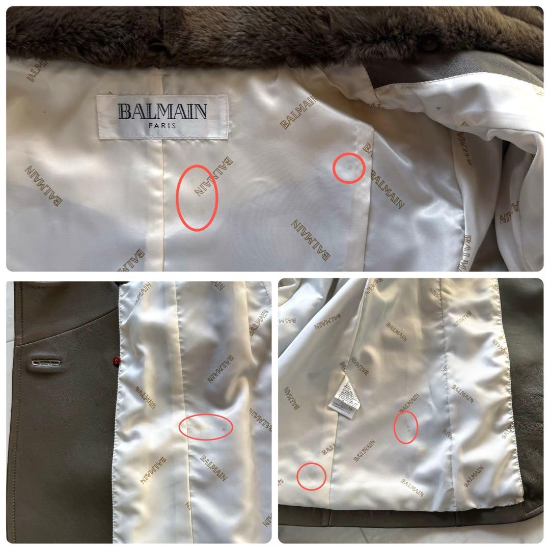 美品 BALMAIN ラムレザートレンチコート レッキスファー ベルテッド 9号