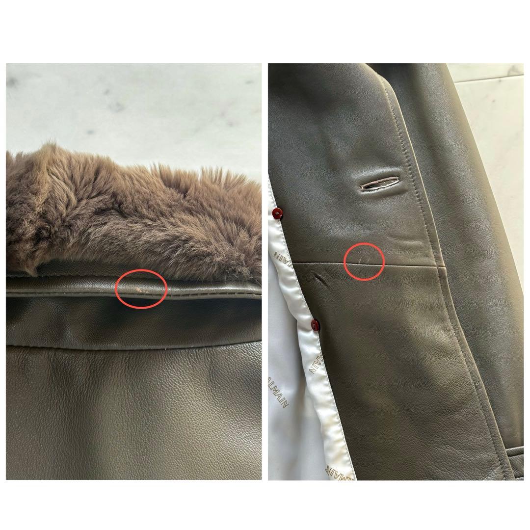 美品 BALMAIN ラムレザートレンチコート レッキスファー ベルテッド 9号