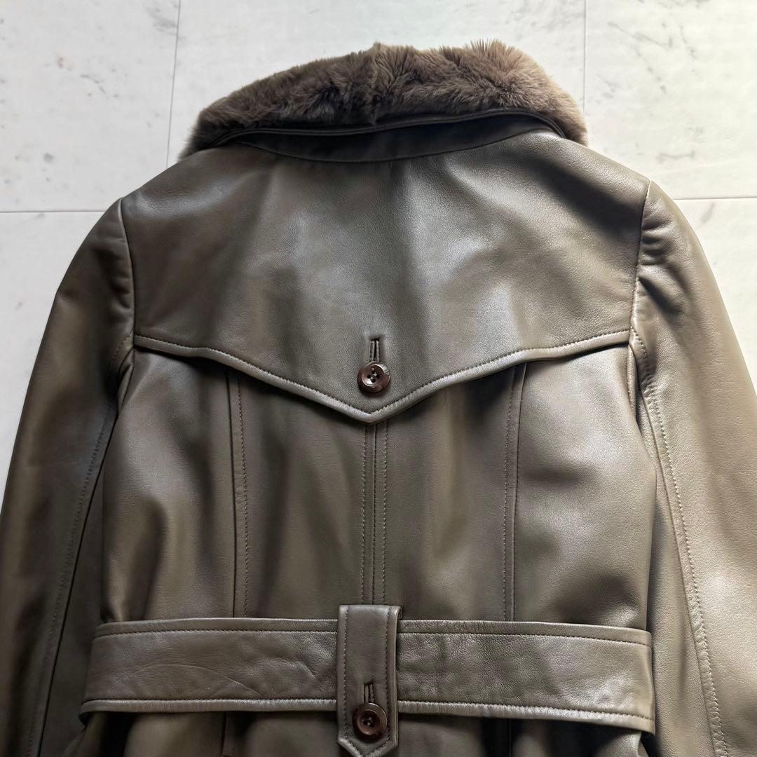 美品 BALMAIN ラムレザートレンチコート レッキスファー ベルテッド 9号