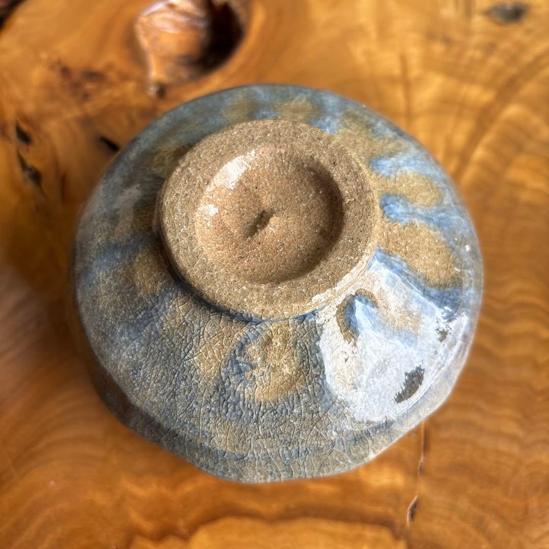 「藍彩茶碗」楽焼 三代 昭楽造 抹茶碗 茶道具 共箱（169Dc)