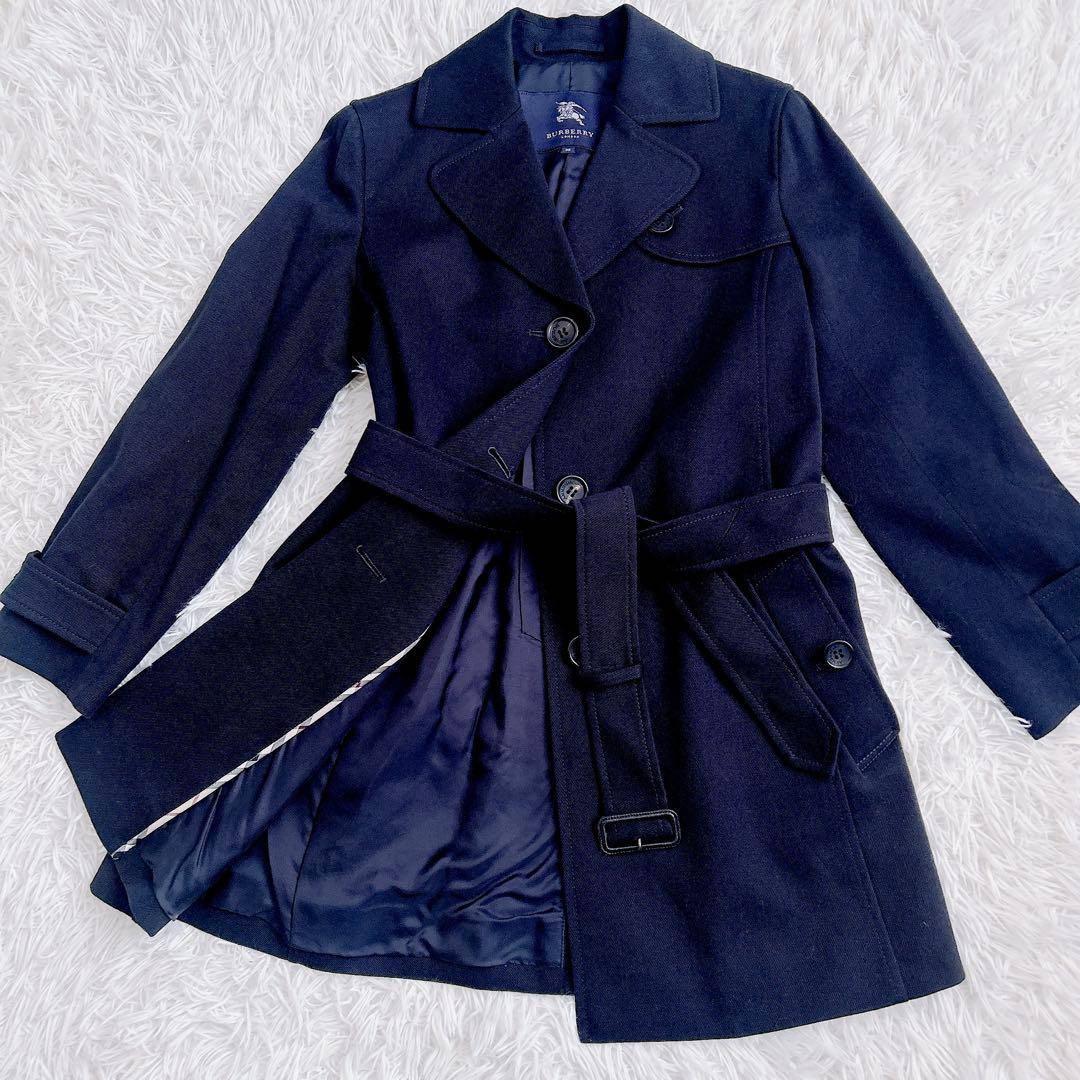 未使用級　バーバリーロンドン　ロングコート　綿　ベルト　ノバチェック　黒　38