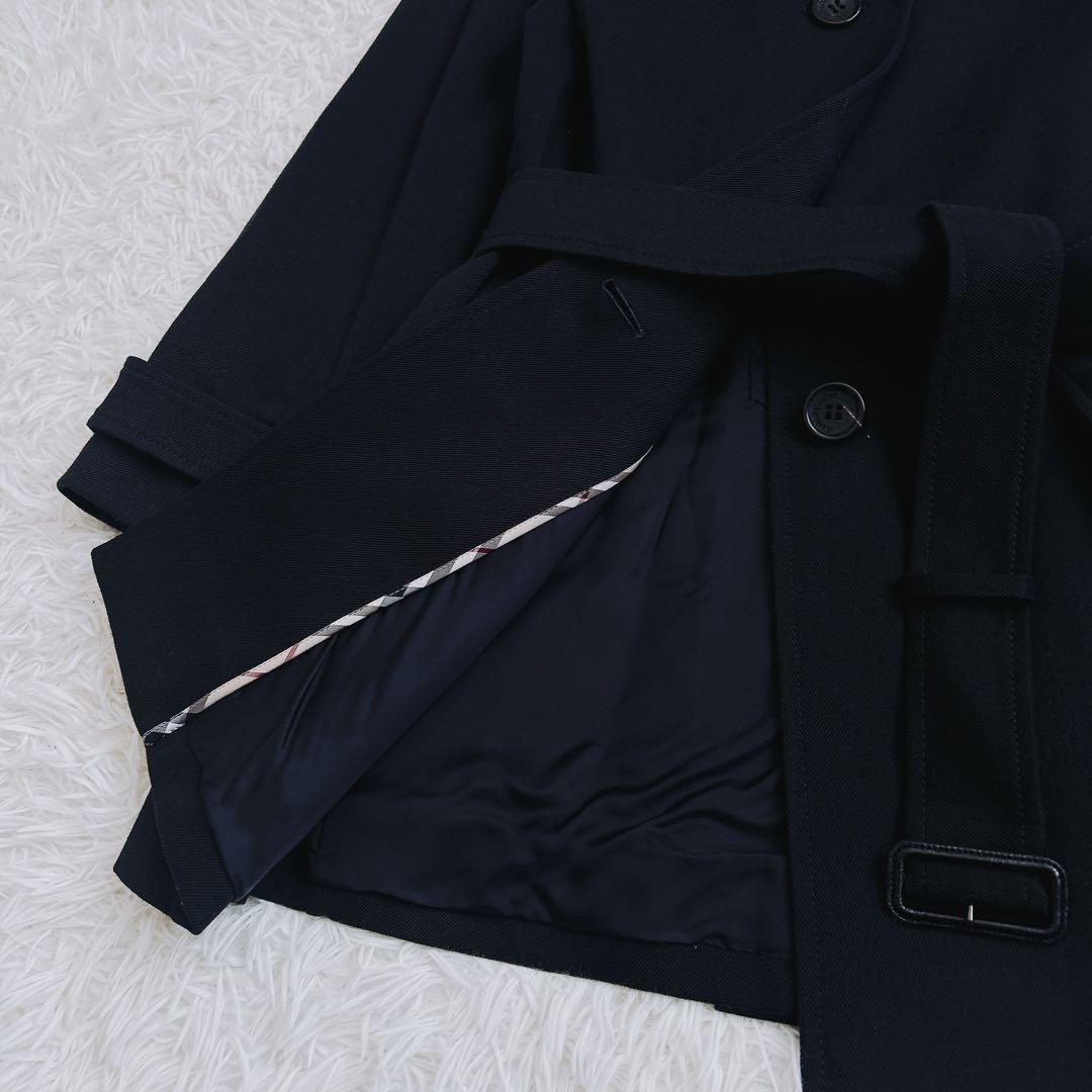 未使用級　バーバリーロンドン　ロングコート　綿　ベルト　ノバチェック　黒　38