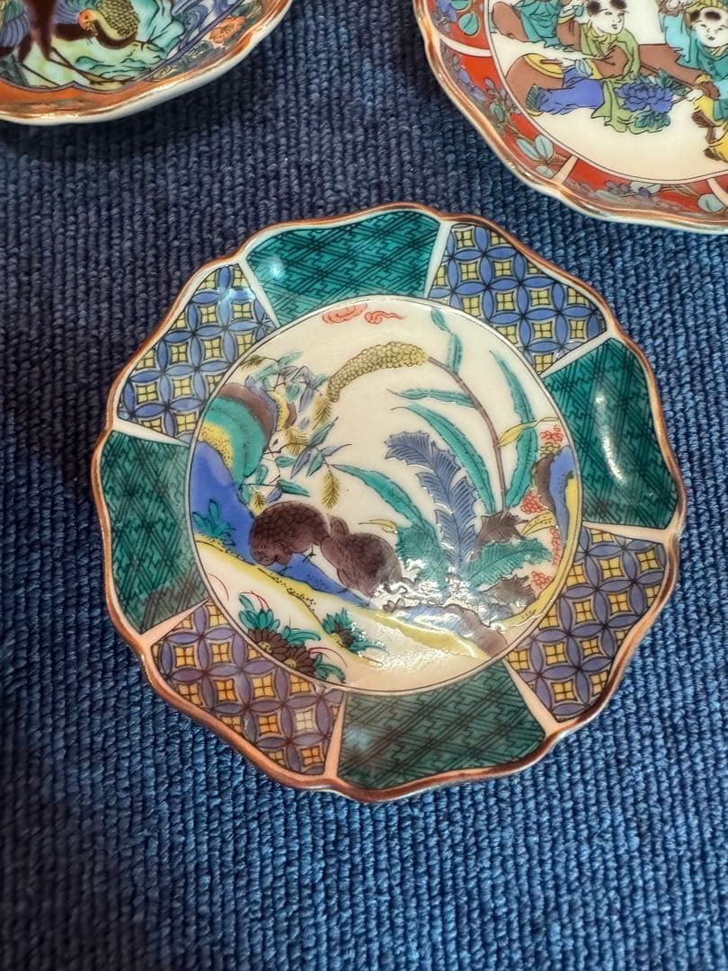 2037 九谷焼  歴代画　皿　5客　未使用