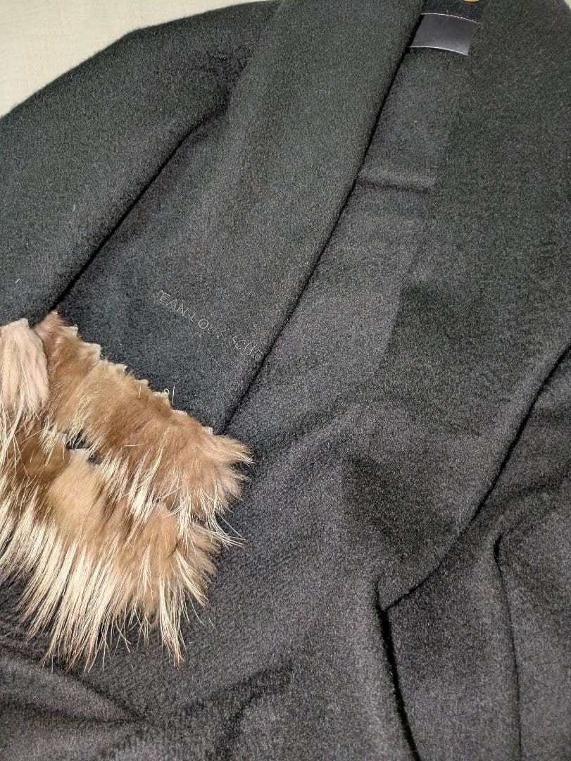 【ジャン ルイシェレル】カシミヤ100%　ファー付き特大判ストール　ショール美品