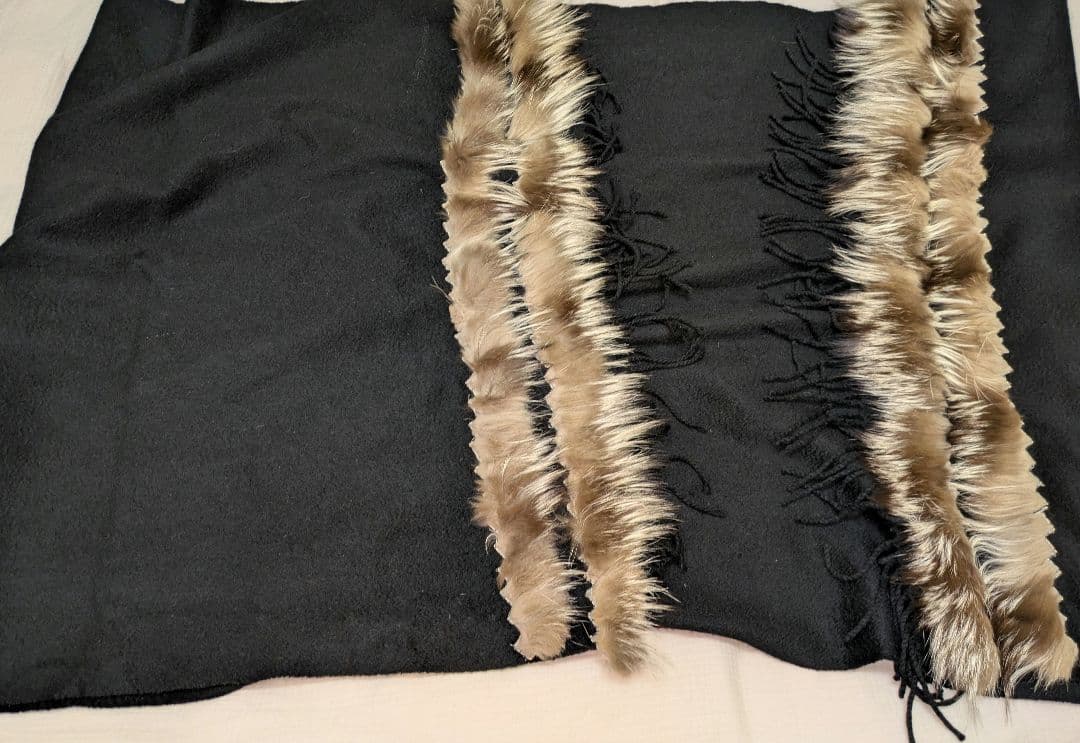 【ジャン ルイシェレル】カシミヤ100%　ファー付き特大判ストール　ショール美品