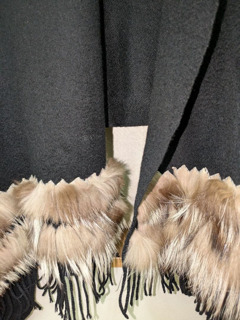 【ジャン ルイシェレル】カシミヤ100%　ファー付き特大判ストール　ショール美品