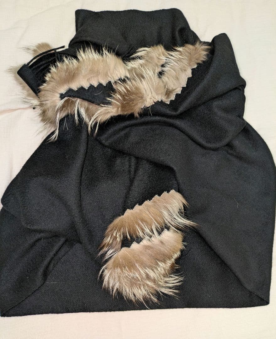 【ジャン ルイシェレル】カシミヤ100%　ファー付き特大判ストール　ショール美品