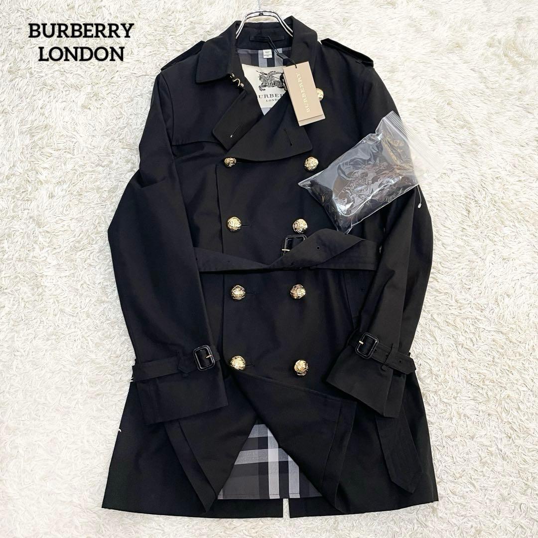 新品 BURBERRY LONDON チェック柄 ナポレオンコート 金ボタン