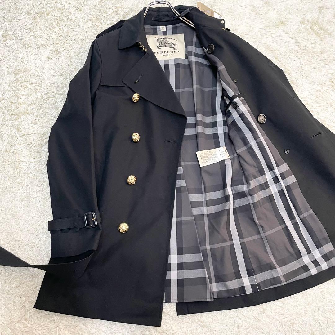 新品 BURBERRY LONDON チェック柄 ナポレオンコート 金ボタン