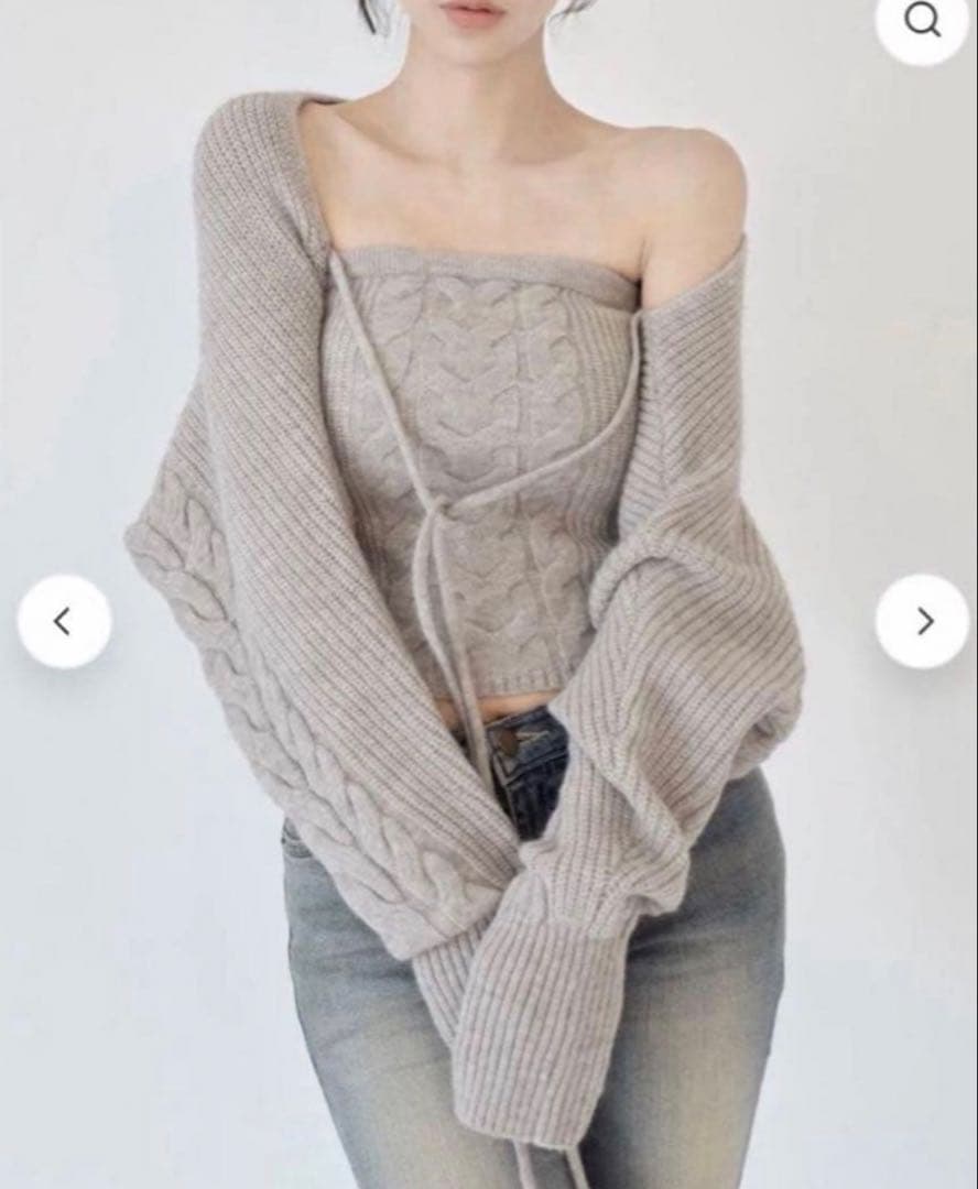 トップス YILON CABLE KNIT BOLERO BARE SET