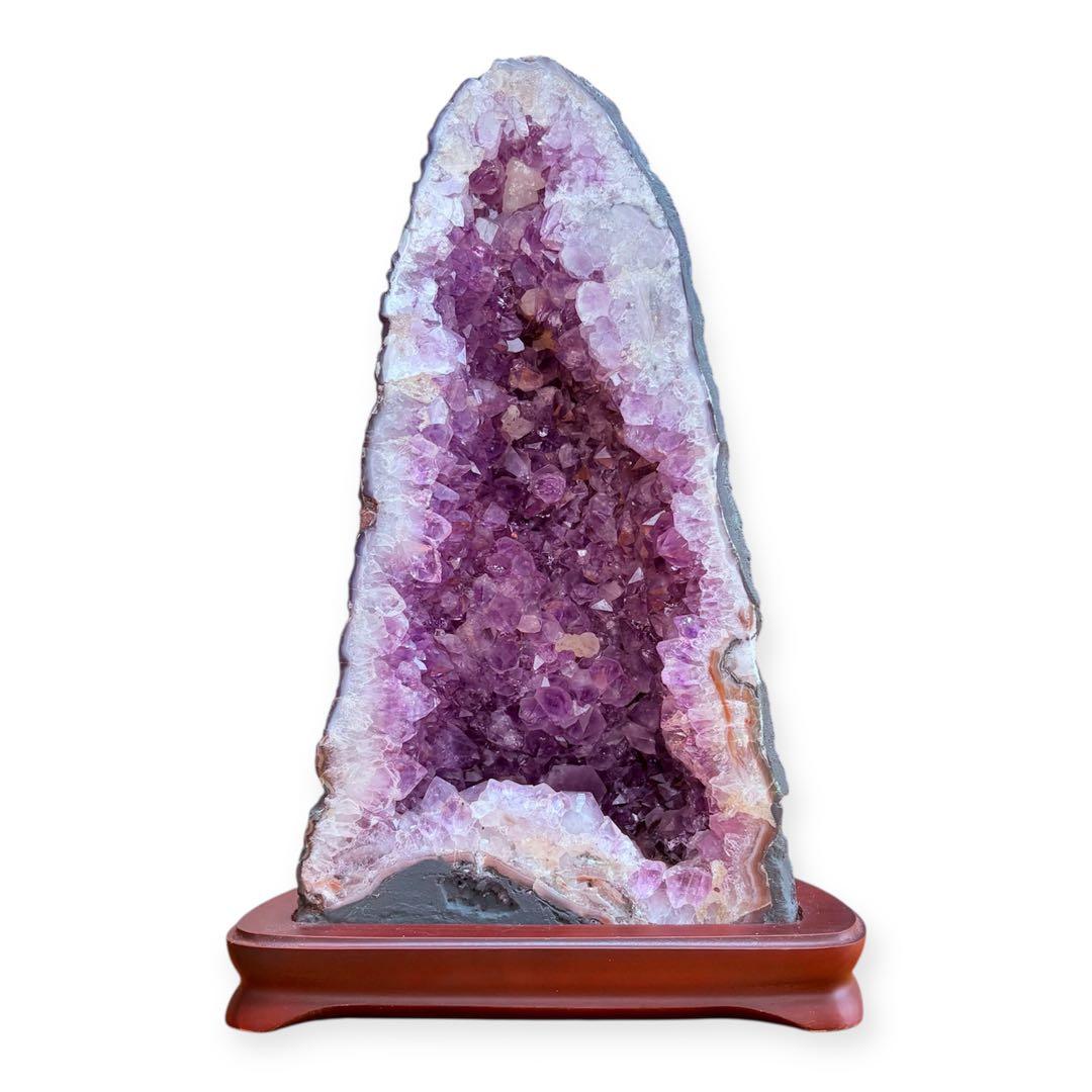 限定セール！天然石アメジストドーム　カルサイト付玄関置物宝石縁起物金運開運