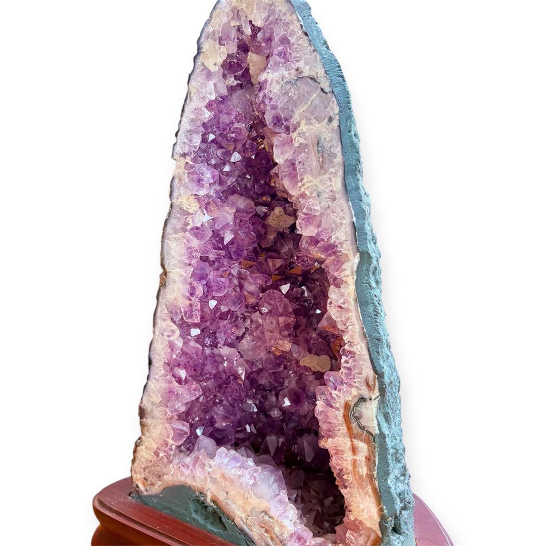 限定セール！天然石アメジストドーム　カルサイト付玄関置物宝石縁起物金運開運