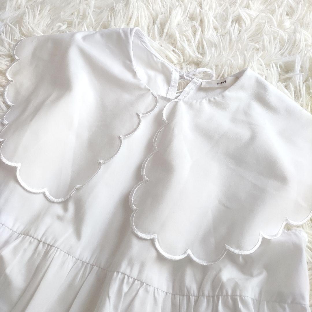 yori ヨリ スカラップカラー ティアードブラウス ホワイト