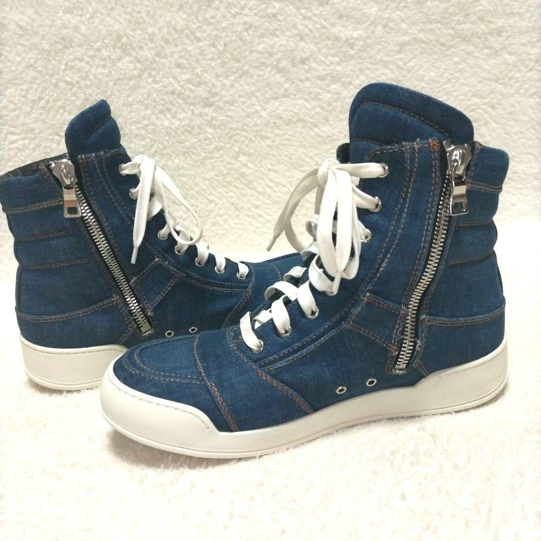 【美品】BALMAIN バルマン デニム インディゴ ハイカットスニーカー レア