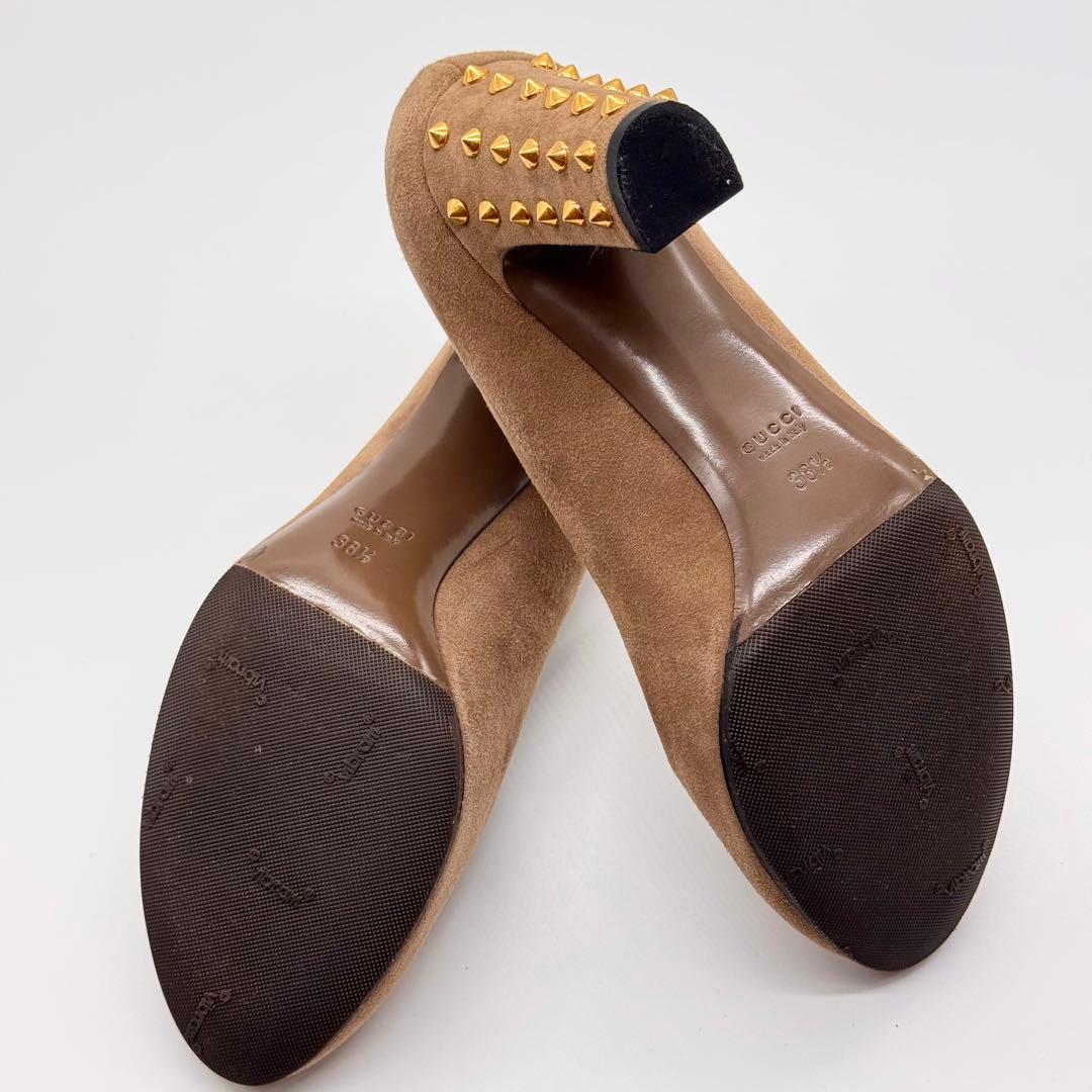 美品✨GUCCI/ラウンドトゥスタッズパンプス/ベージュ 大きめサイズ25.5㎝