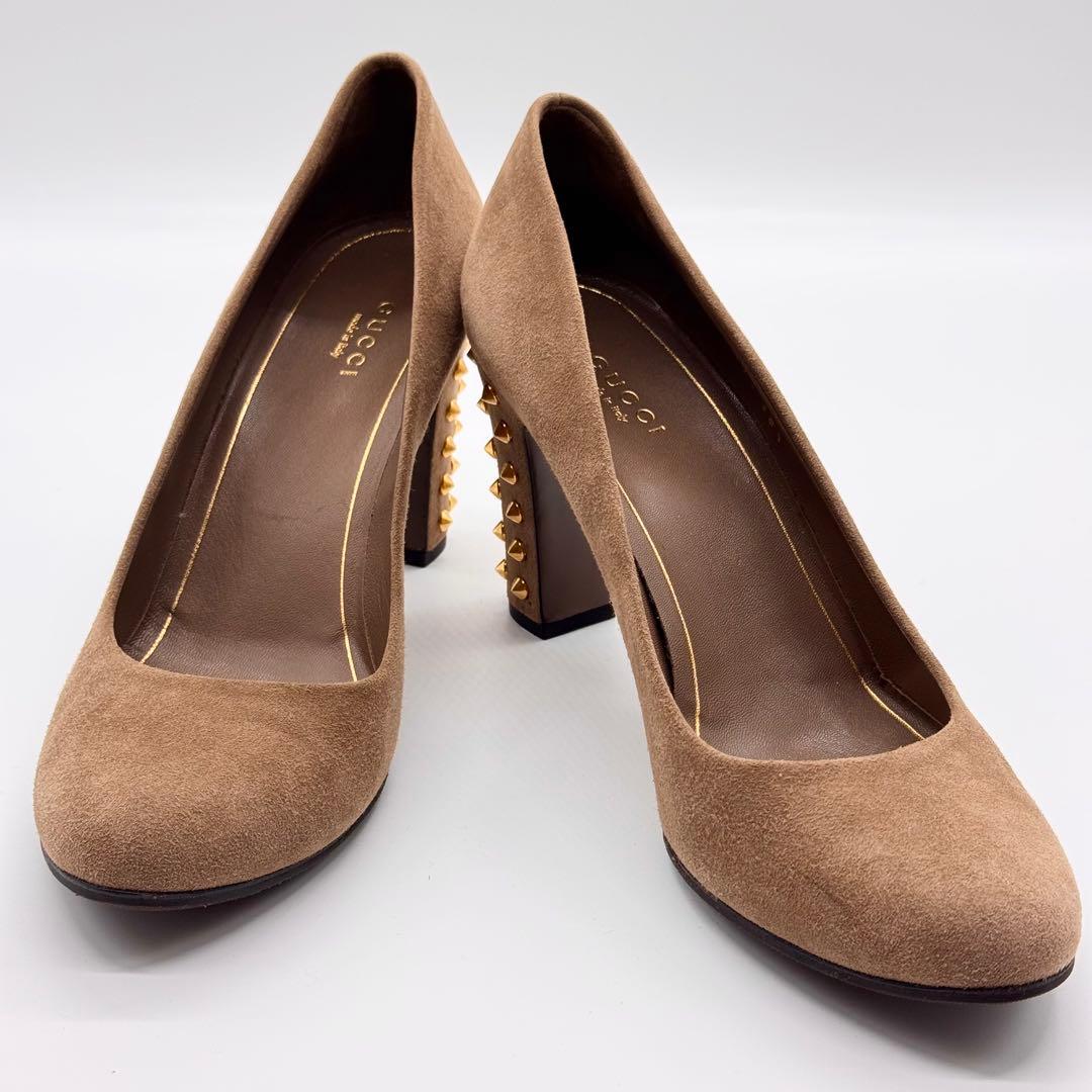 美品✨GUCCI/ラウンドトゥスタッズパンプス/ベージュ 大きめサイズ25.5㎝