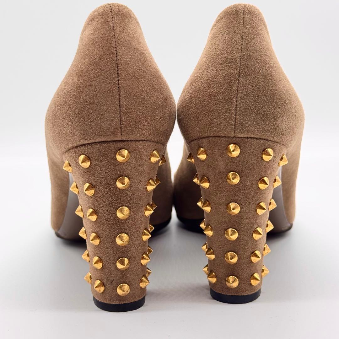 美品✨GUCCI/ラウンドトゥスタッズパンプス/ベージュ 大きめサイズ25.5㎝