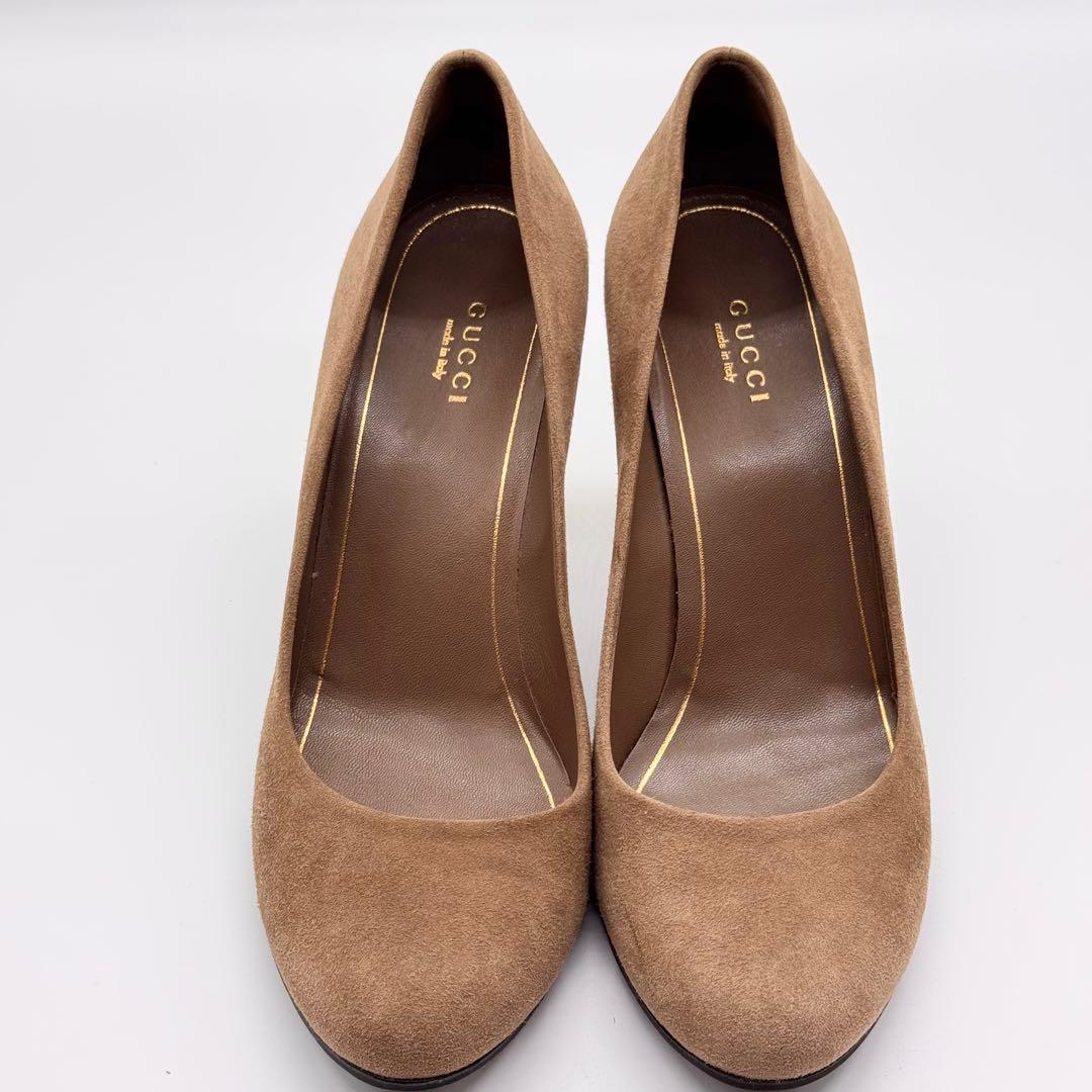 美品✨GUCCI/ラウンドトゥスタッズパンプス/ベージュ 大きめサイズ25.5㎝
