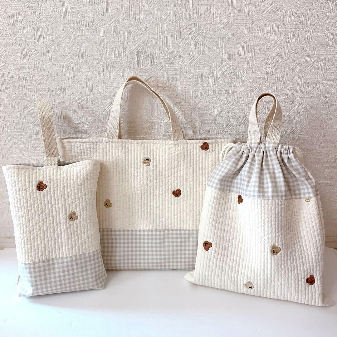 レッスンバッグ 上履き入れ　体操服袋　ヌビ　くま刺繍