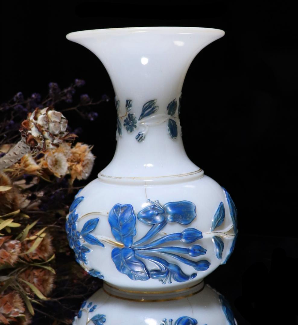 オールド・バカラ 19世紀美術館級作品 パリ万博試作品 レアカラー 大型花瓶 青