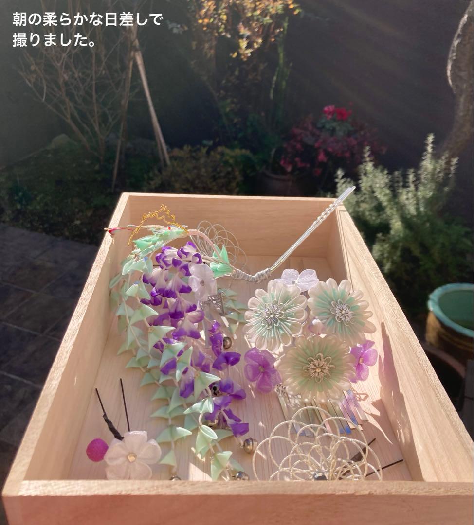 美しアンティーク　藤下がり　花簪　櫛平打ち簪　Uピン水引簪　選べる鹿の子ちんころ