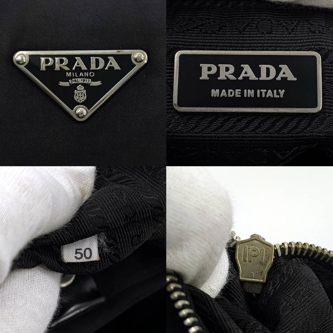 希少✨️プラダ　トートバッグ　三角ロゴ　ナイロン　レザー　金具　黒　白タグ