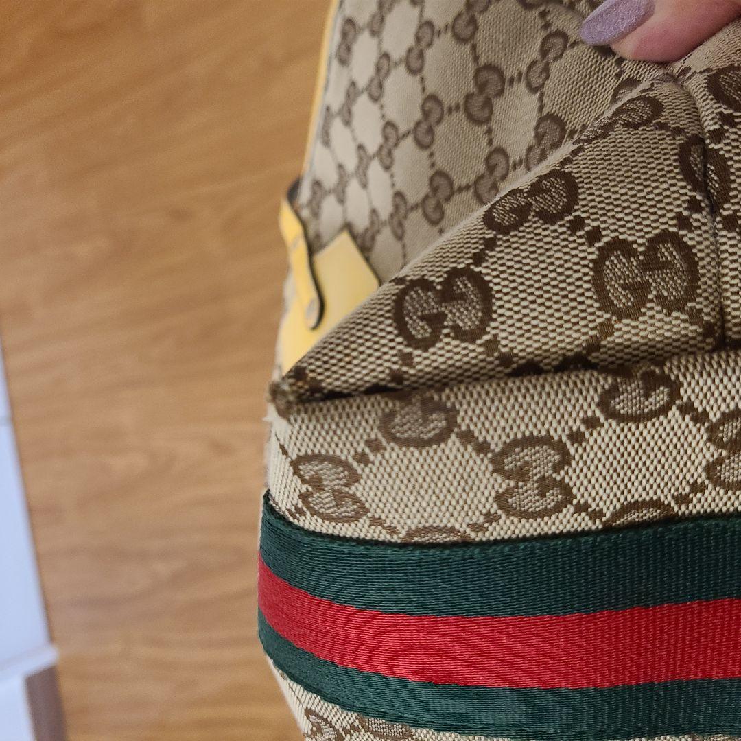 美品☆グッチ トートバッグ ベージュ キャンバス シェリーライン GG柄