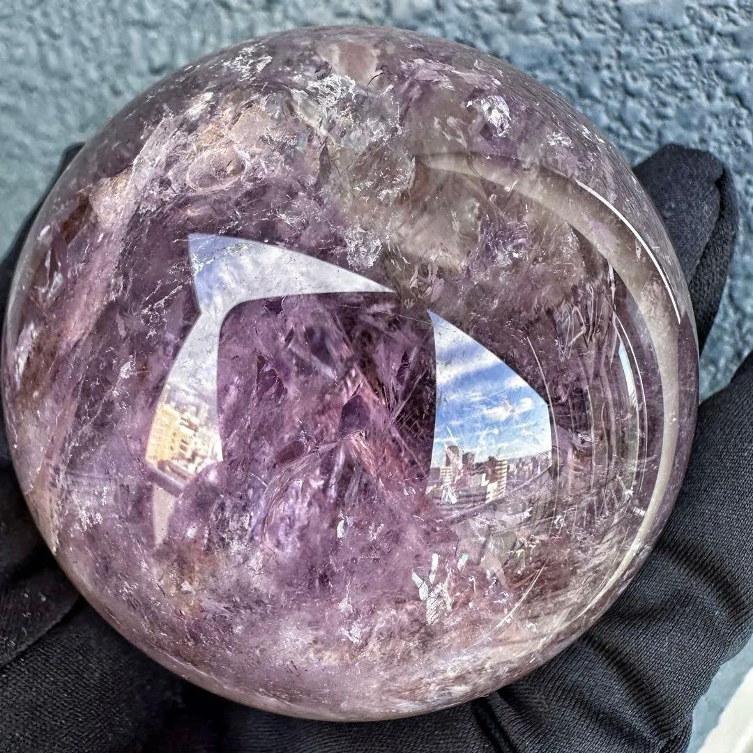 ラベンダー☆レインボー☆アメジスト·ライモナイト共生 丸玉スフィアA1275