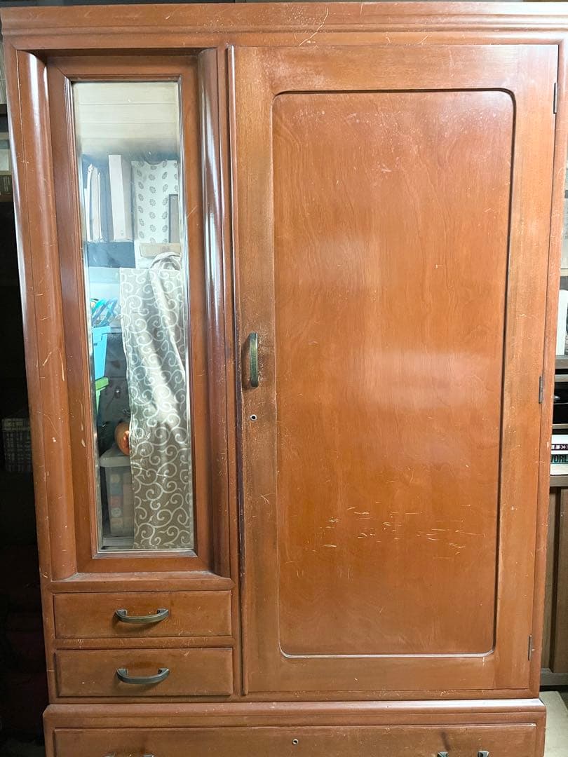 木製タンス 鏡付き アンティーク家具 昭和レトロ 古家具 ビンテージ 古民家