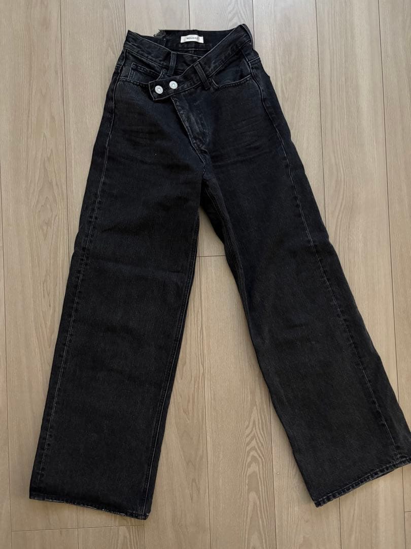 moussy クロスウエストワイドストレートデニム　ブラック