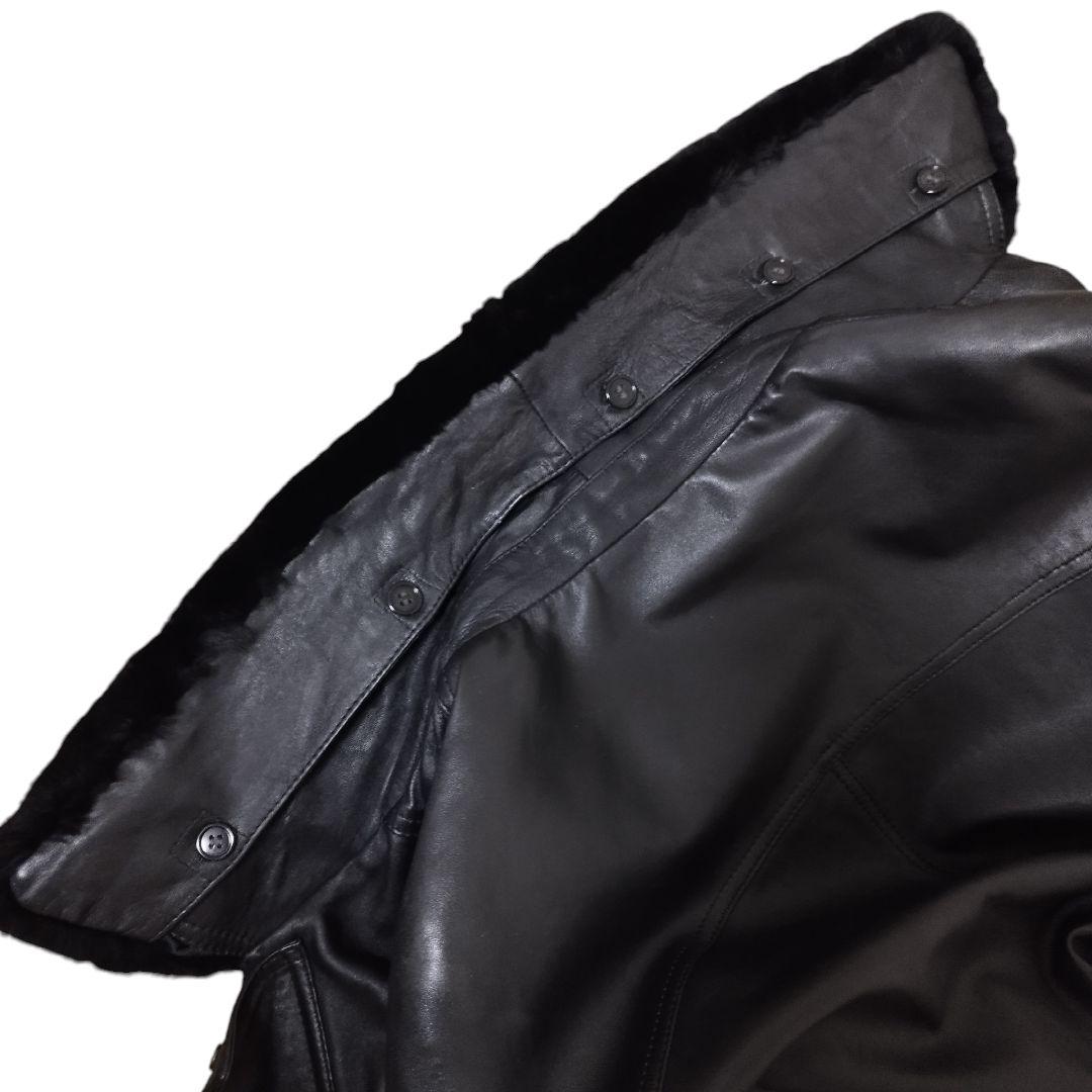 ヴィンテージ ラムレザー ムートン襟 フライトジャケット ブラック Mサイズ