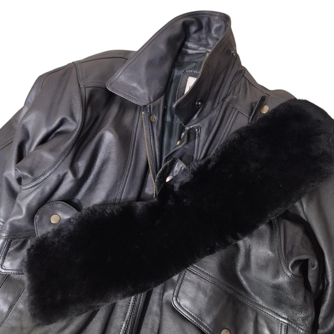ヴィンテージ ラムレザー ムートン襟 フライトジャケット ブラック Mサイズ