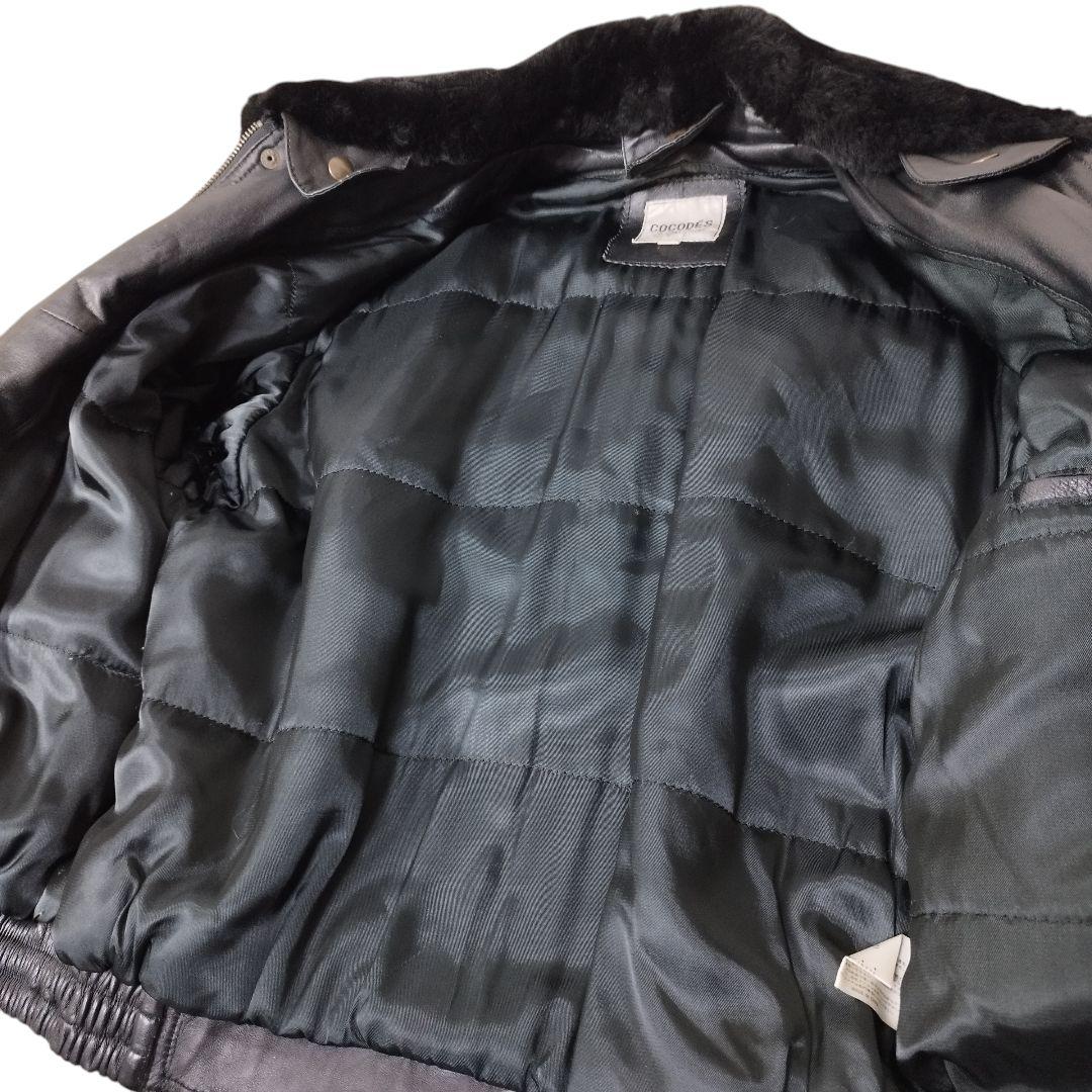 ヴィンテージ ラムレザー ムートン襟 フライトジャケット ブラック Mサイズ