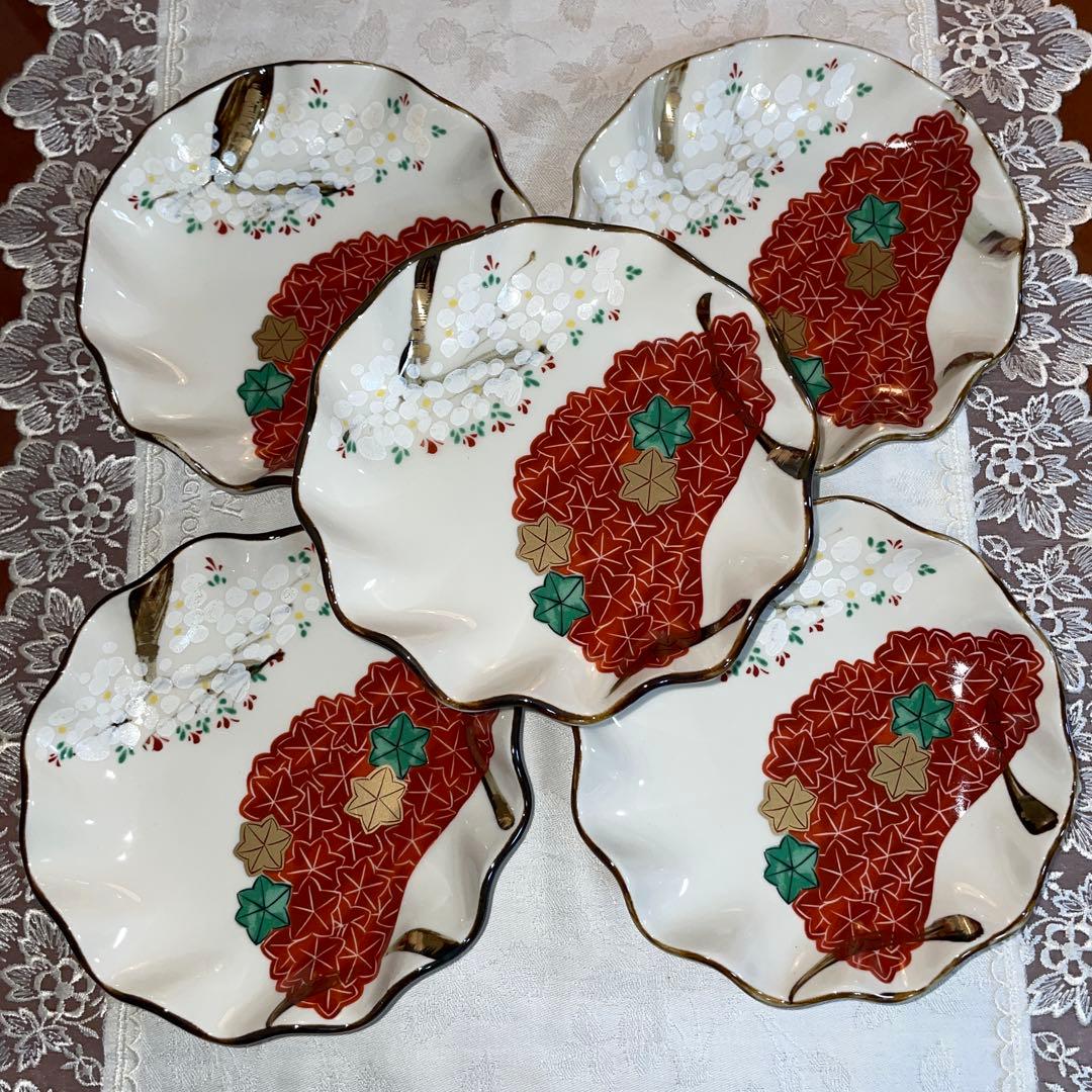 平安萬珠堂　京焼　雲錦　取皿　乾山写　手描き　5枚セット　未使用