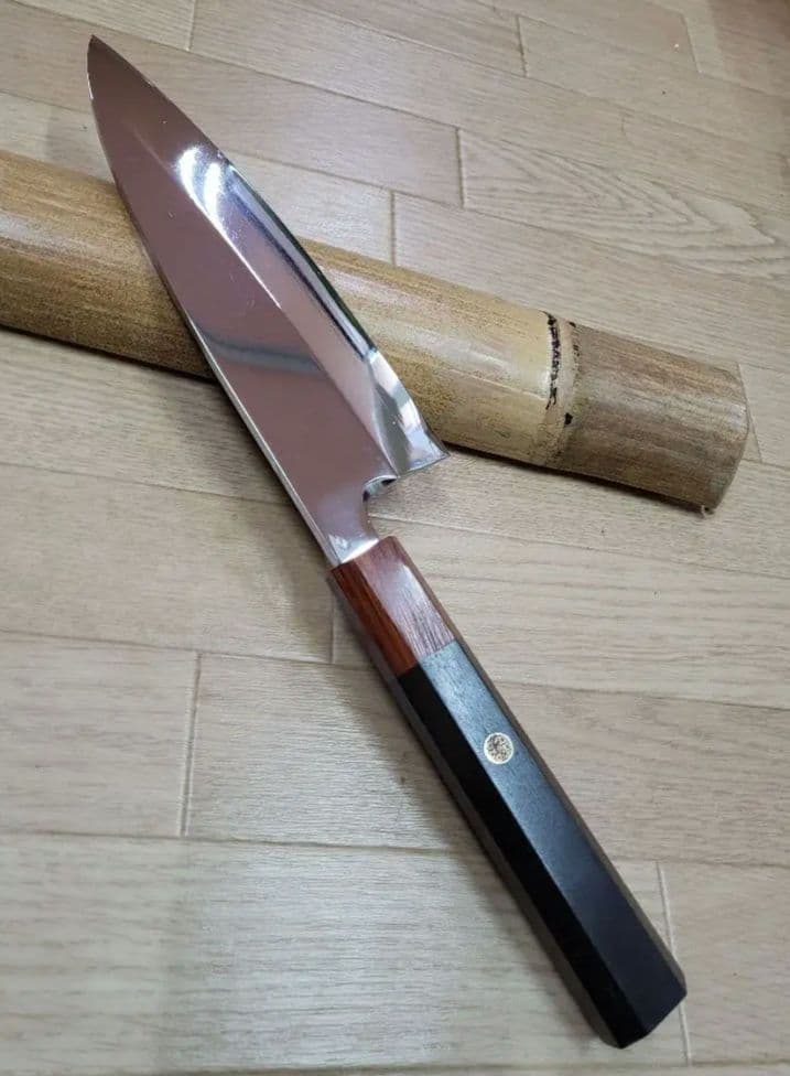 出刃包丁　鏡面仕上6寸　天然黒檀柄