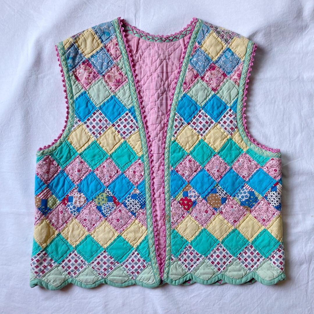 vintage パッチワーク　オールドキルト　ベスト リバーシブル　キルト