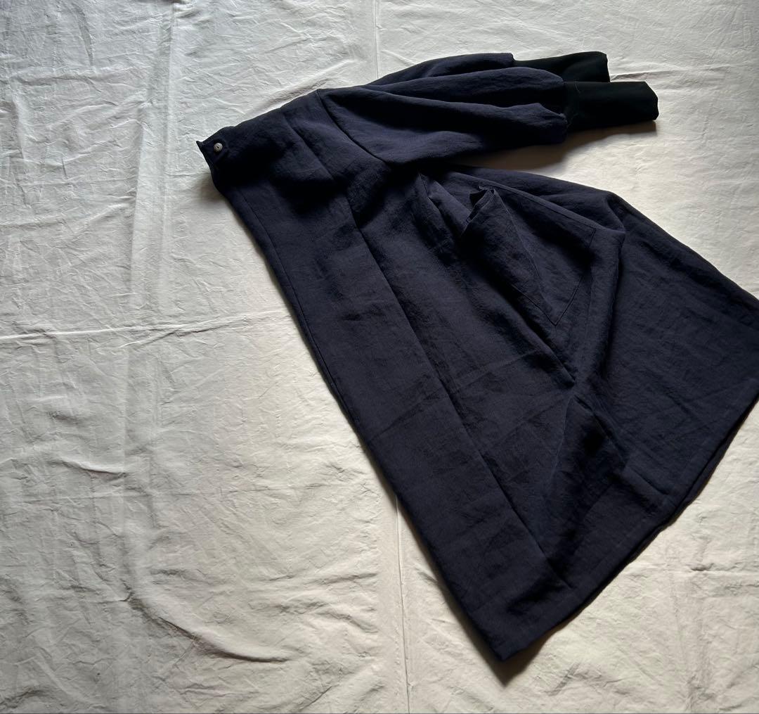 【一点・MOCAのおかーたんページ】茄子紺＊リブ袖口かっぽう着ワンピ