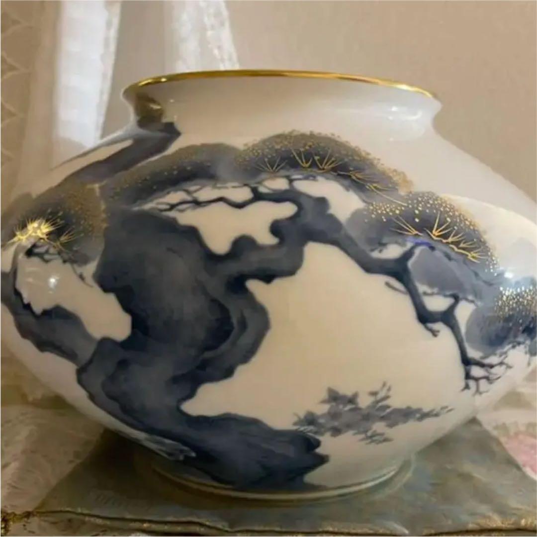 皇室御用達 大倉陶園 老松花生 松金彩