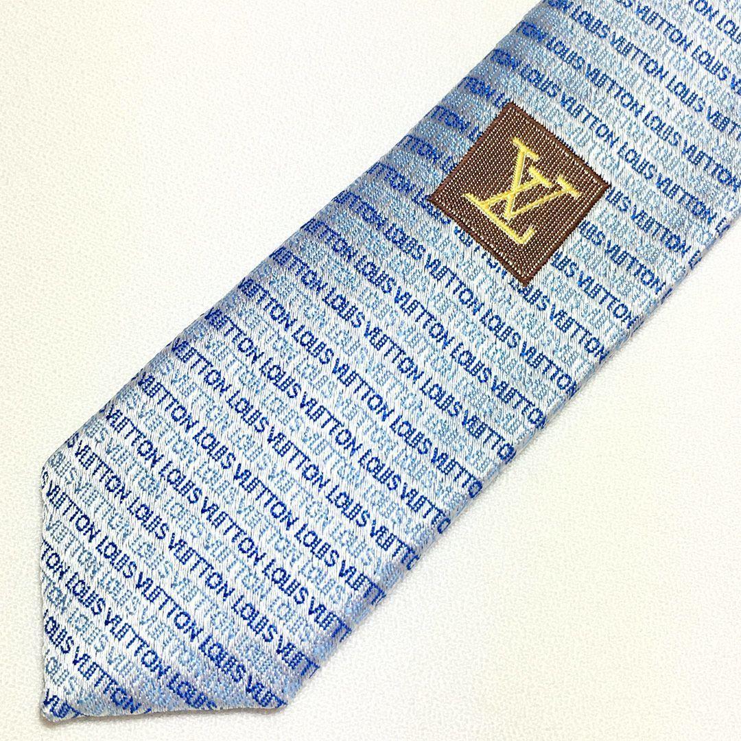 未使用級 ルイヴィトン Louis Vuitton ネクタイ ライトブルー 総柄