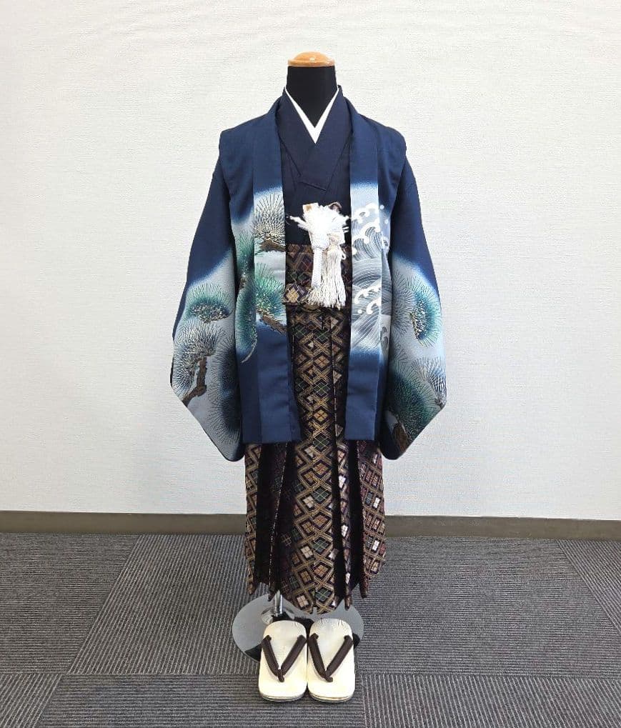 七五三 5歳 男児 110cm 着物 羽織 袴 セット 紺 兜