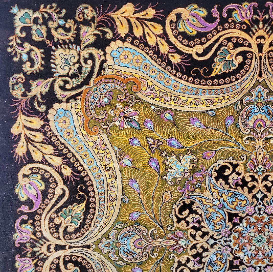 100x96cmペルシャ絨毯(877)クム産・絹・ギャッベ・シルク・じゅうたん