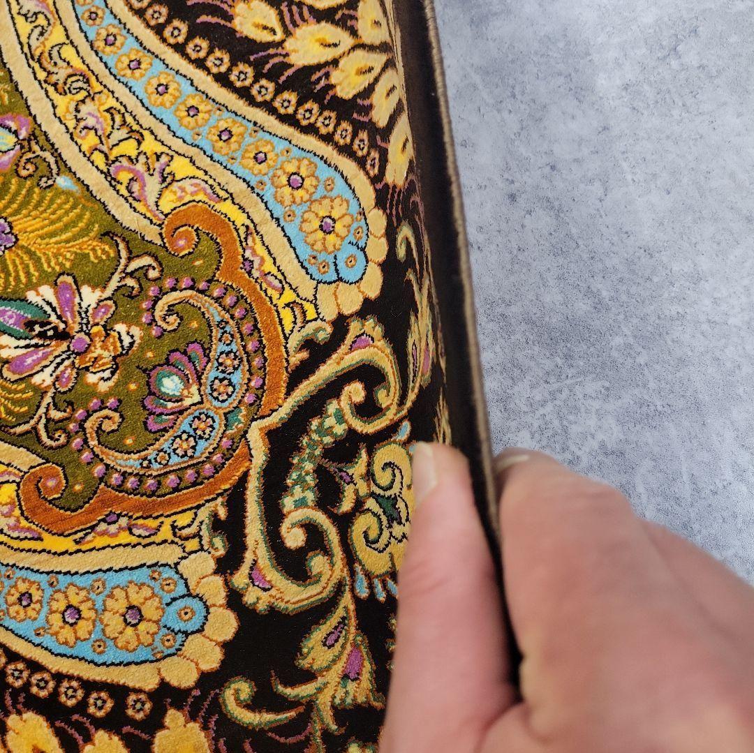 100x96cmペルシャ絨毯(877)クム産・絹・ギャッベ・シルク・じゅうたん