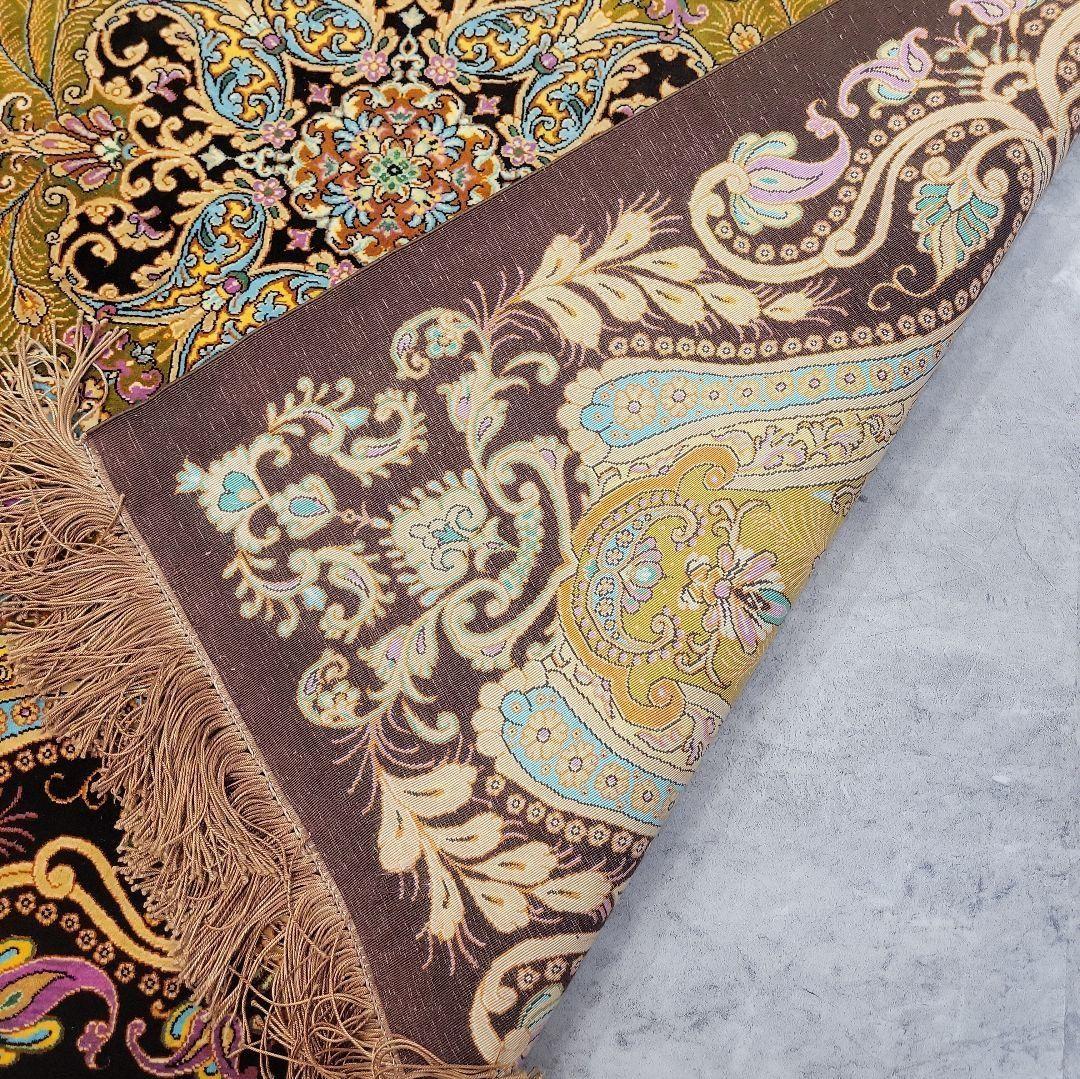 100x96cmペルシャ絨毯(877)クム産・絹・ギャッベ・シルク・じゅうたん