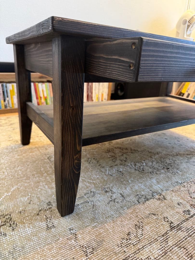 ガラス面付きローテーブル　センターテーブル 幅90cm木製 アンティーク