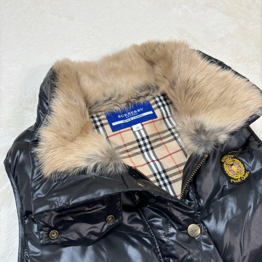 BURBERRY ラビットファー　ワッペン　ダウンベスト　黒