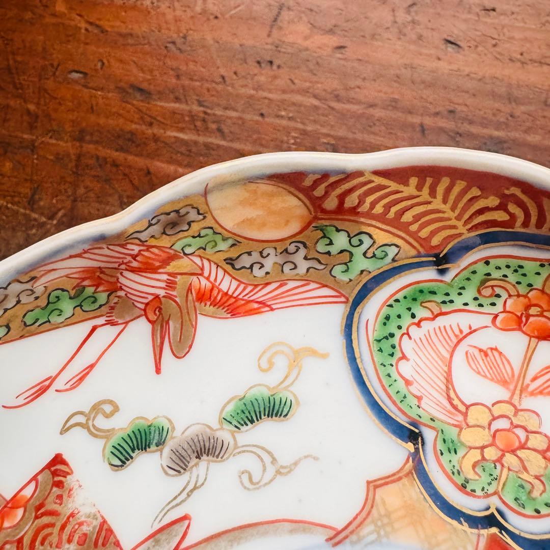 骨董皿　古伊万里金彩色絵皿　宝尽くし宝船花鳥文 平皿2枚