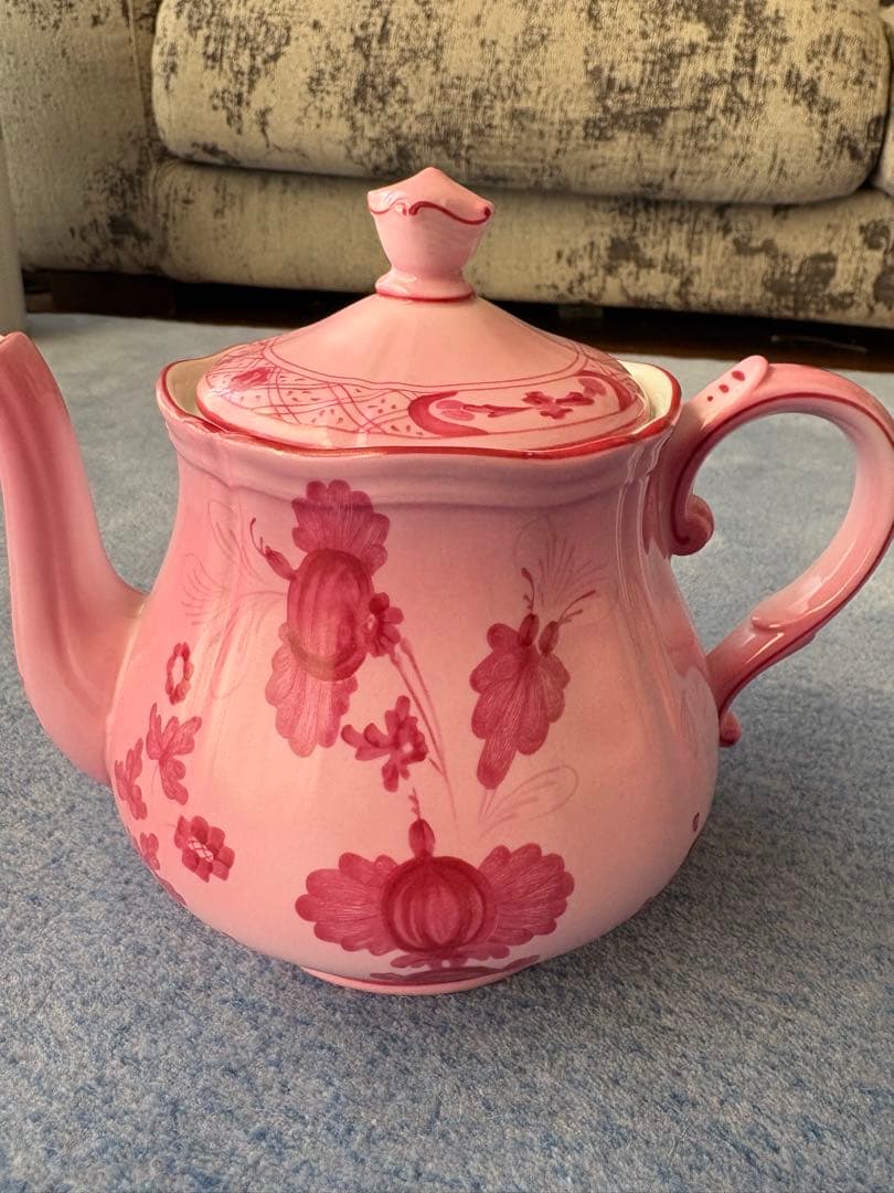 花柄ピンクティーポット 陶器製