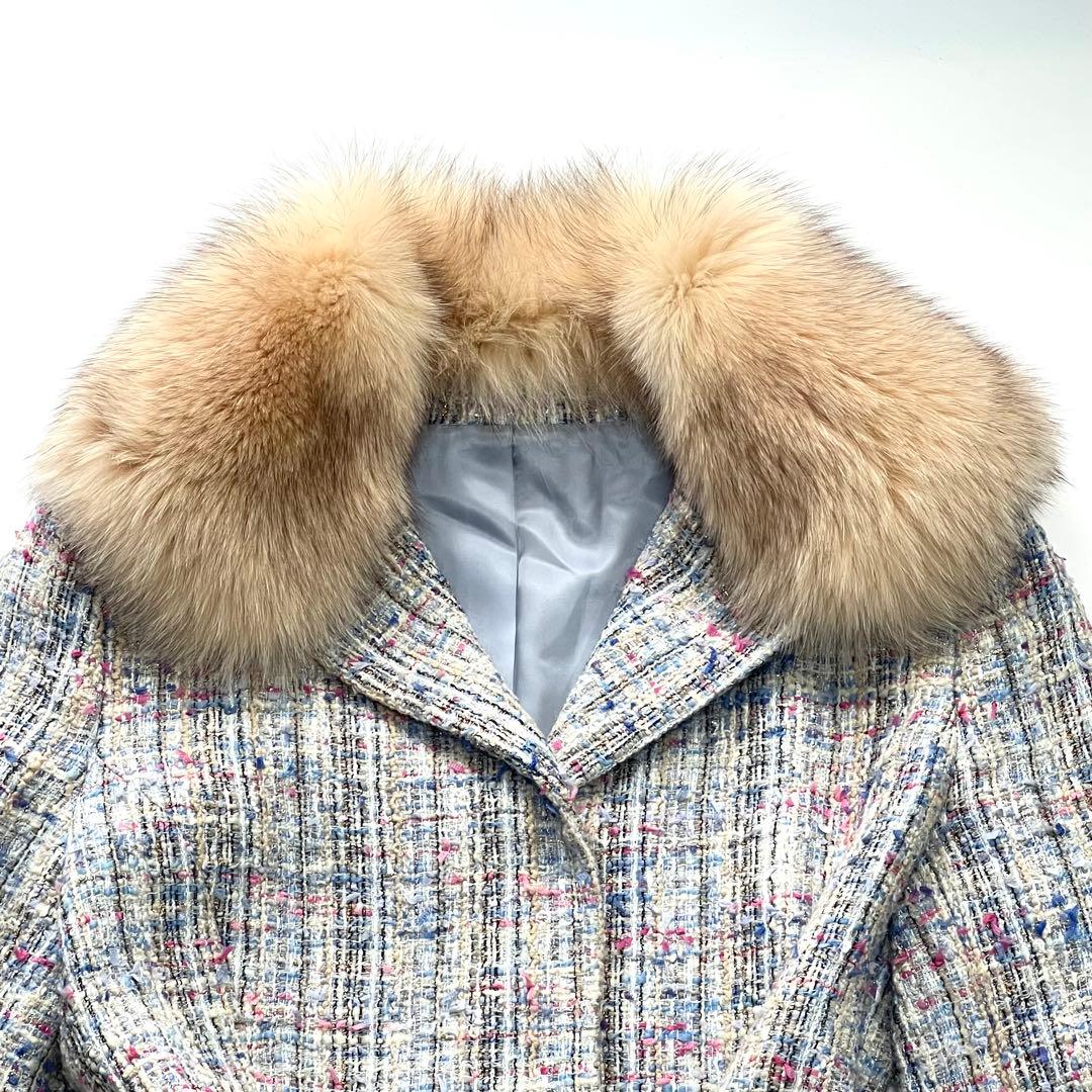 【美品】マテリア　MATERIA MILANO　ツイードコート　ブルーフォックス