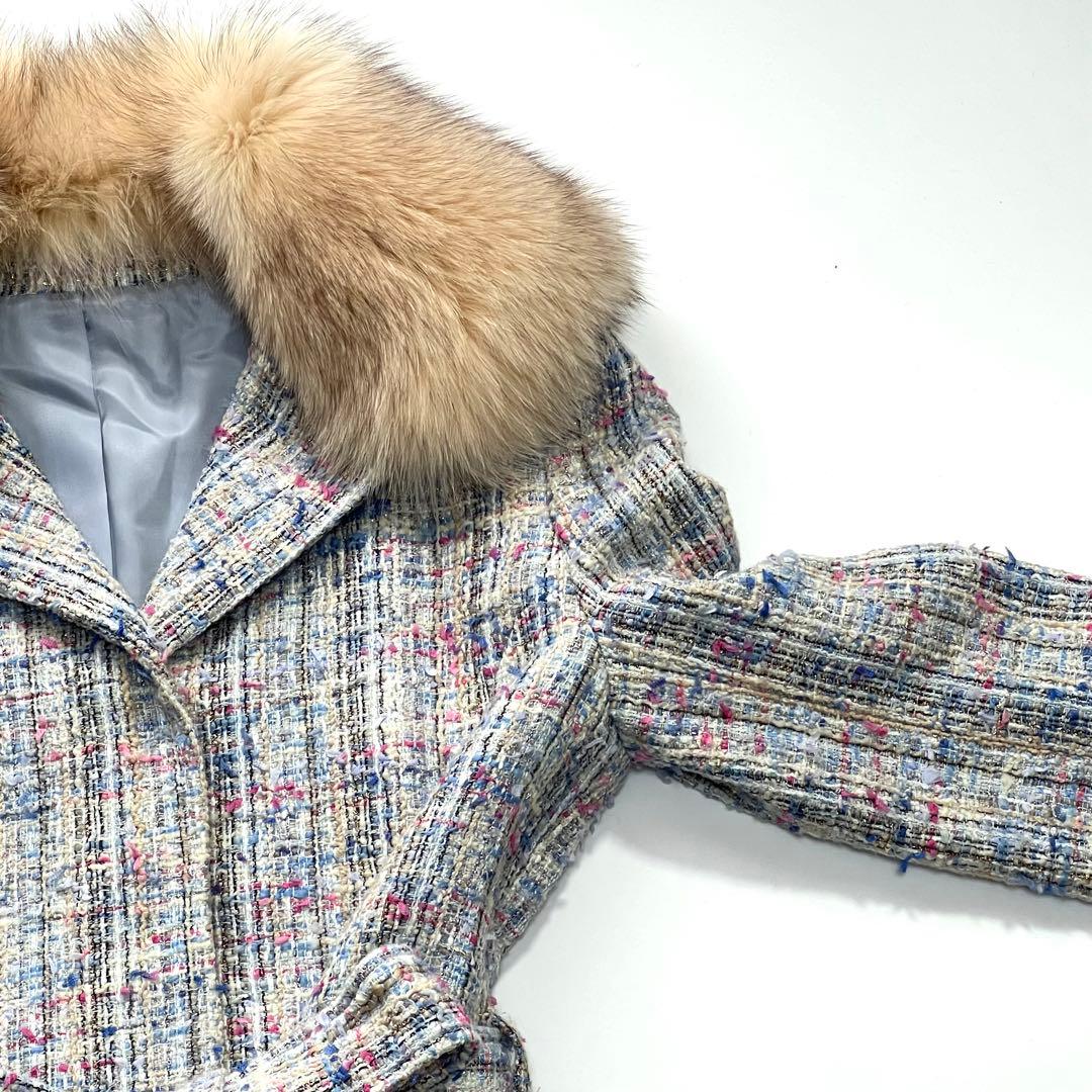 【美品】マテリア　MATERIA MILANO　ツイードコート　ブルーフォックス