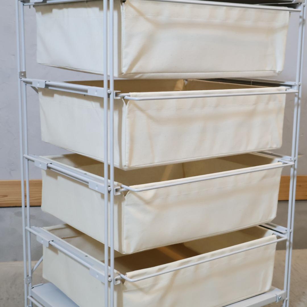 無印良品 MUJI スチール4段 帆布バスケット付き ユニットシェルフ チェスト